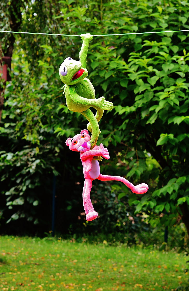 Pink Panther and Kermit the Frog plush toys
