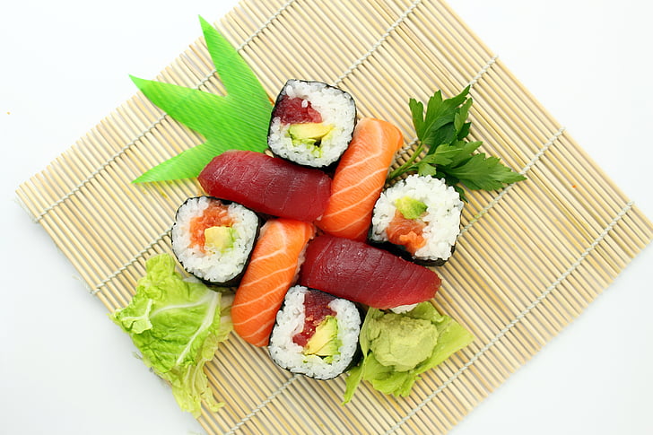 sushi and green vegetable