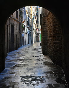 black pavement alley