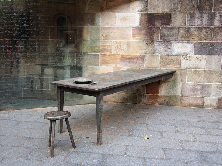 rectangular brown wooden table beside stool