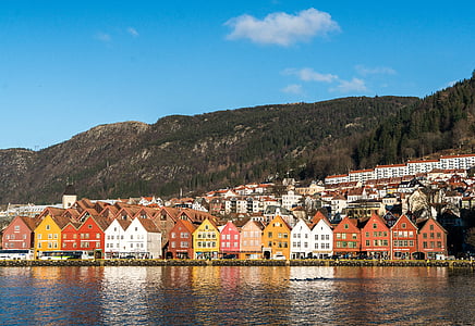assorted-color houses beside body of water
