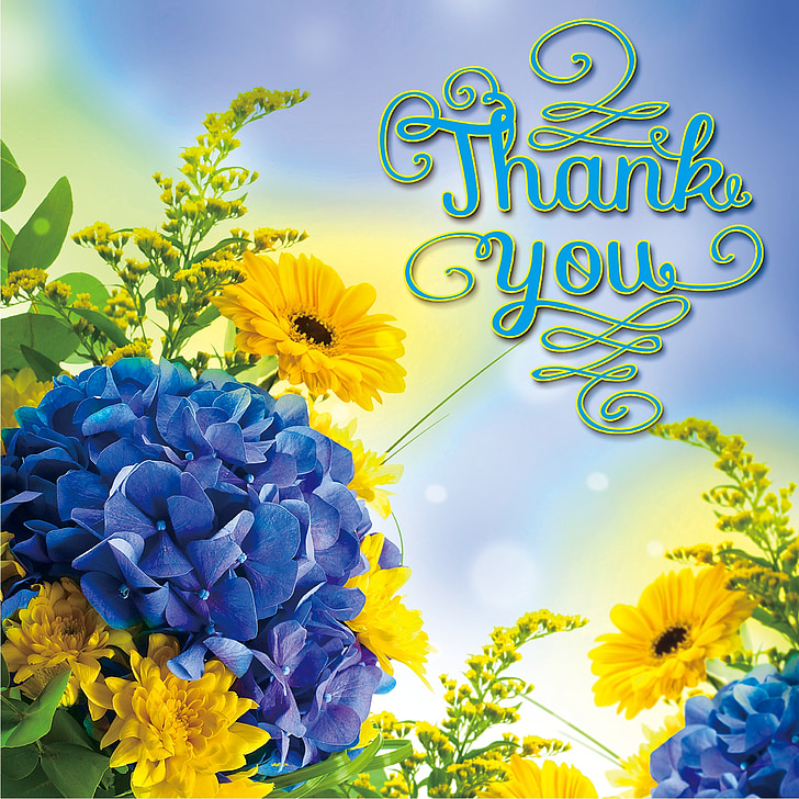 assorted-color petaled flowers with thank you text overlayu