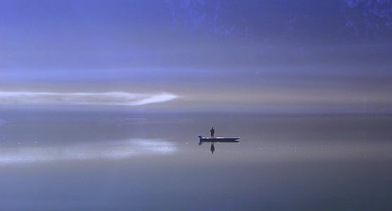 lake, water, fog, ship, mirroring, boot