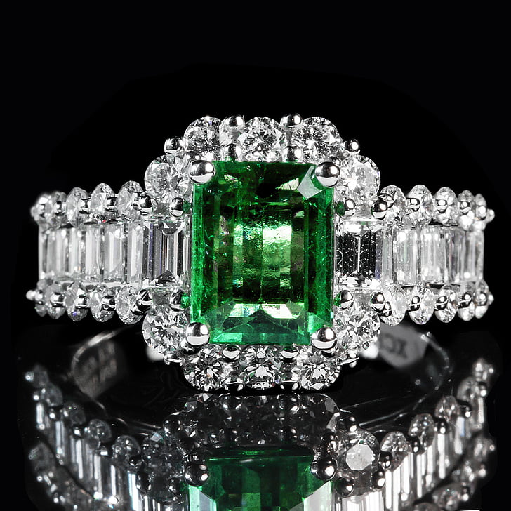 clear crystal green gemstone emerald cut ring