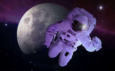 astronaut floating on outer space near the moon