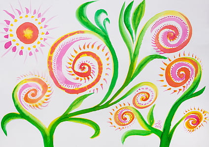 pink and green floral painting
