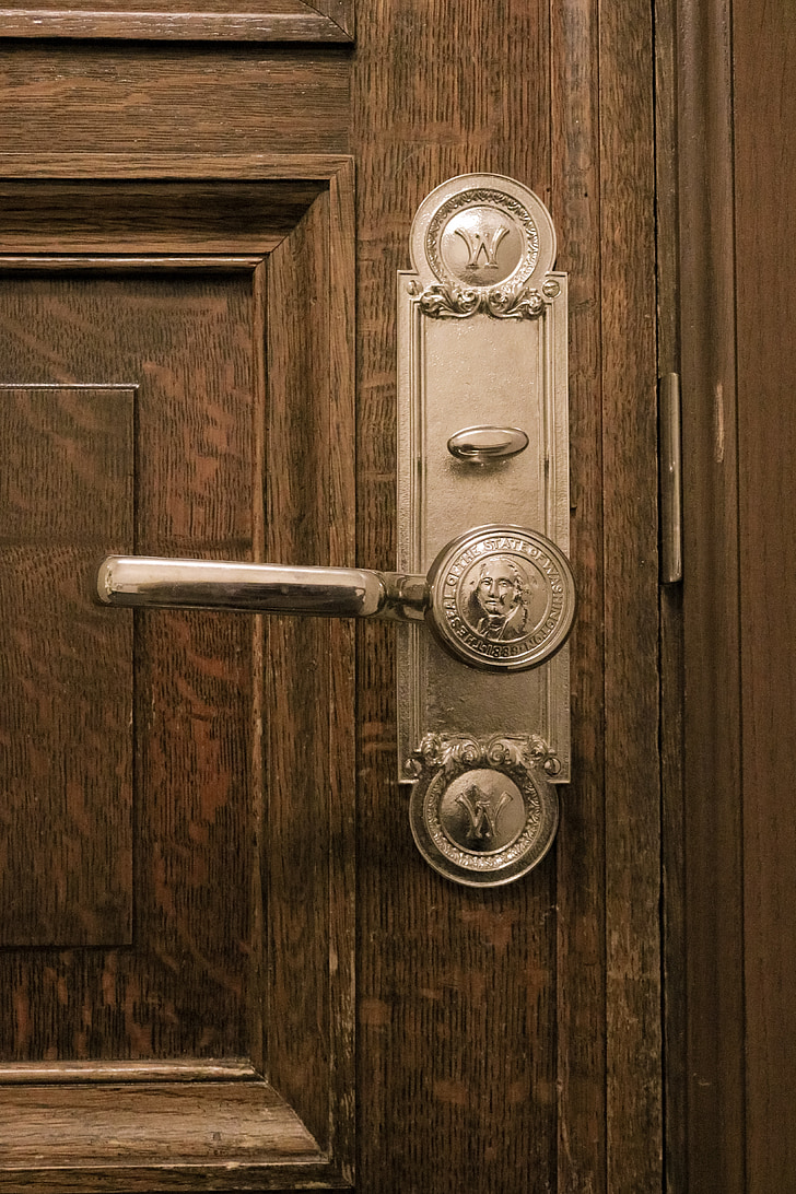 gray metal door knob