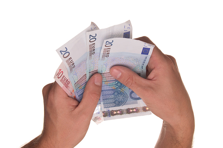 person holding 20 and 10 Euro banknotes