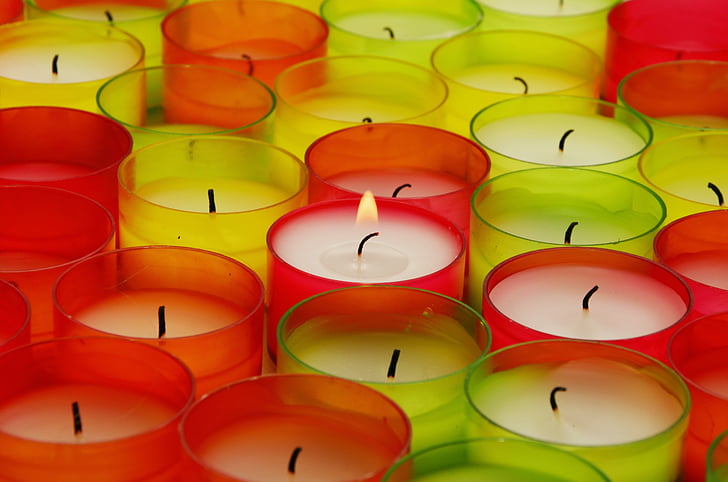 assorted-color votive candles