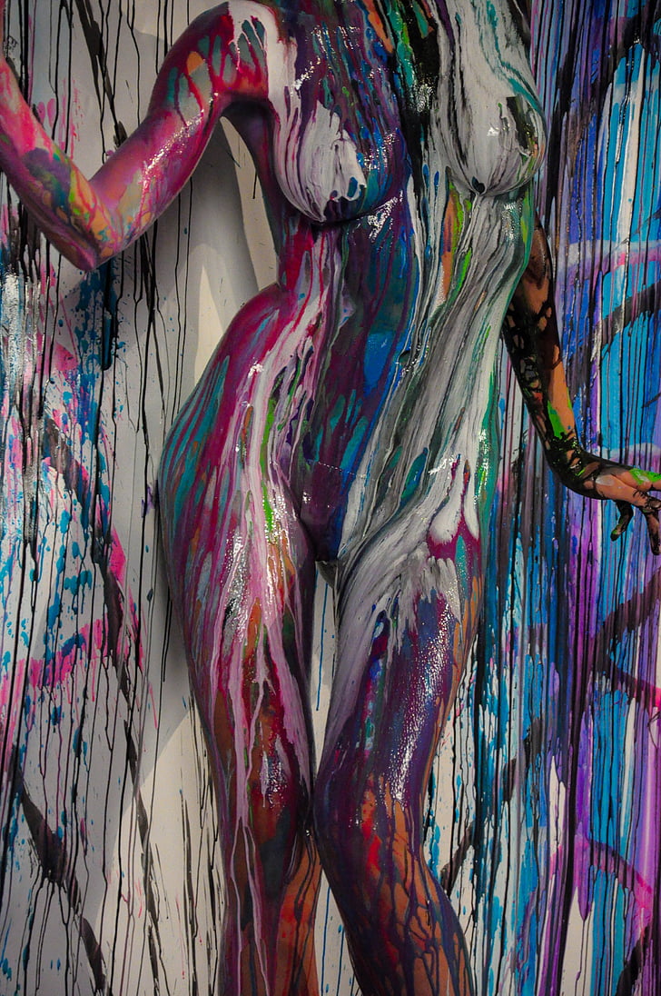 body painting, studio, models, multi Colored, abstract, pattern