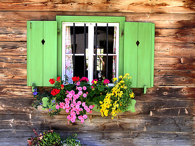 green wooden window cabinet