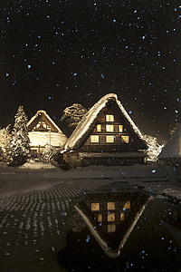 snowy house during night