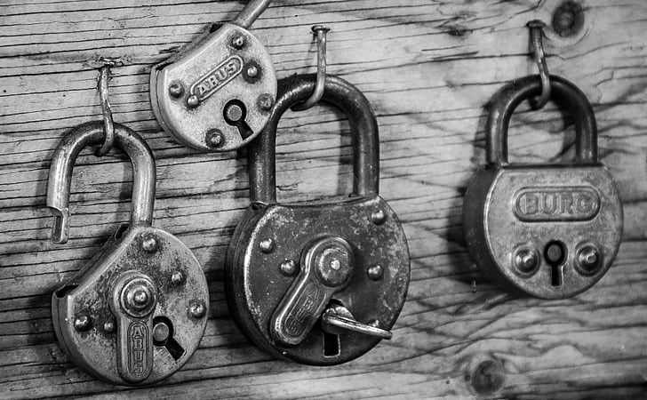 grayscale photo of padlocks