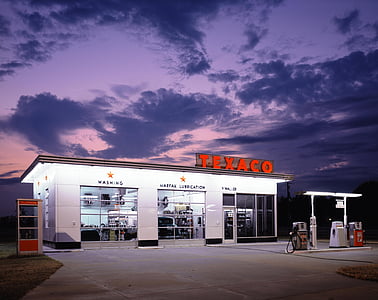 TEXACO gas station under dark sky