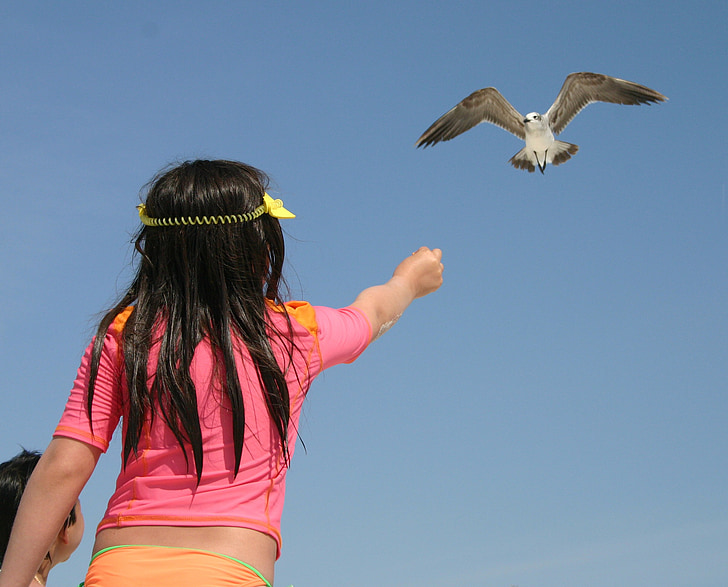 girl feeding bird