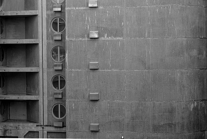 building, concrete, architecture, facade, black and white, city