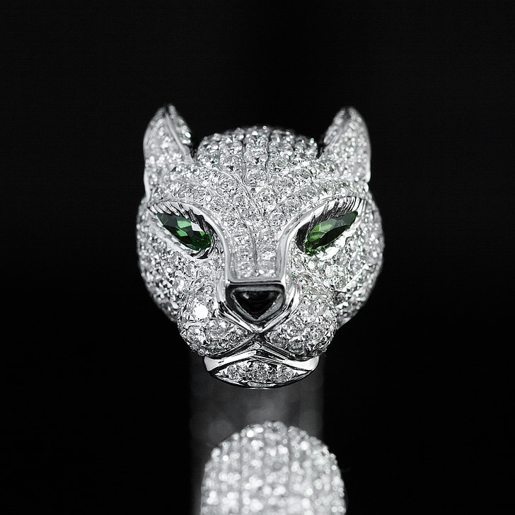 silver-colored clear gemstone encrusted cat pendant