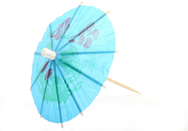 blue umbrella toothpick with green floral graphic