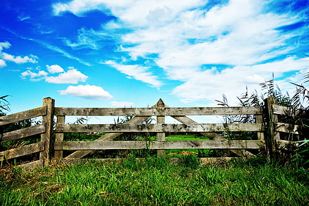photo of brown fence under blue sky