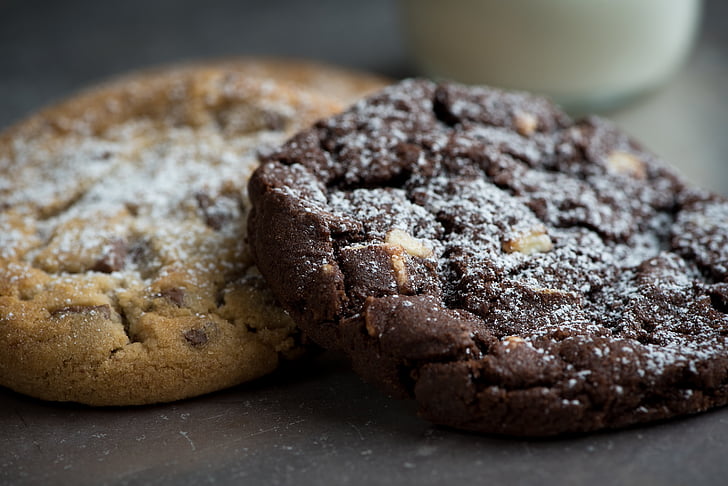 two baked brownie and cookie