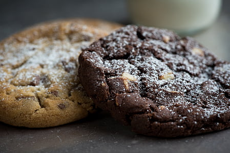 two baked brownie and cookie