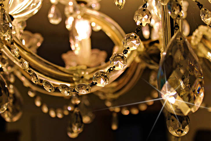 close view of a crystal chandelier