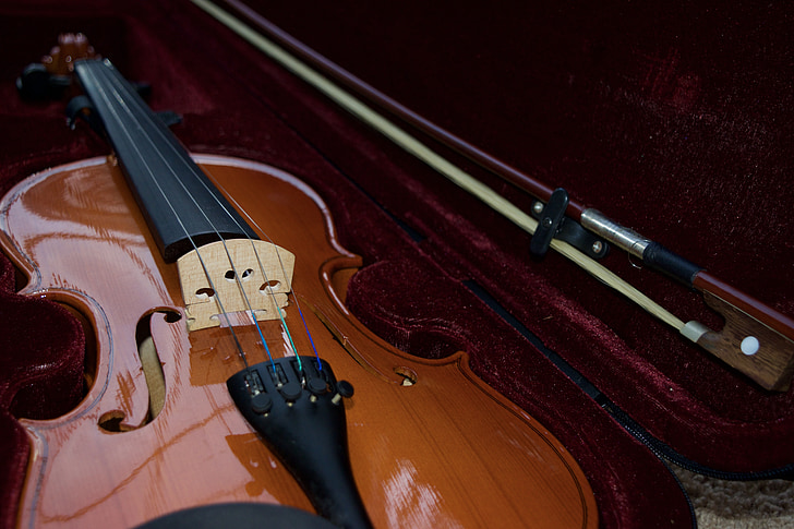 shallow focus photo of violin in hard case
