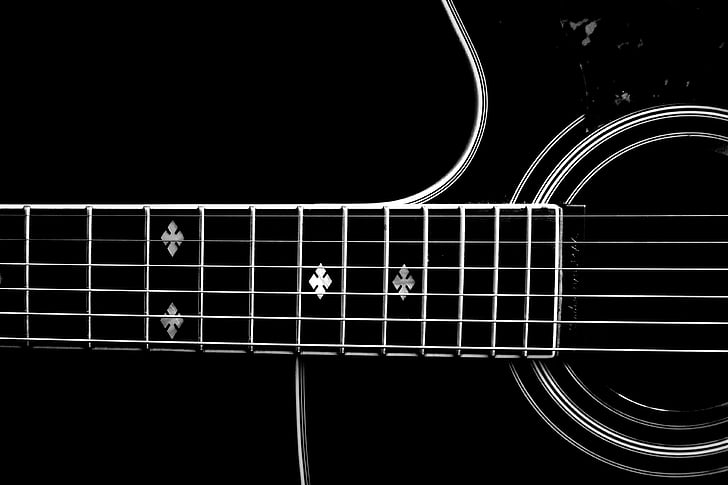 black and white acoustic guitar