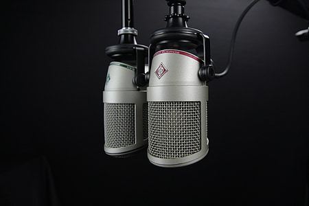 two silver condenser microphones