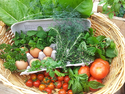 assorted-type vegetables and egg inside brown wicker basket