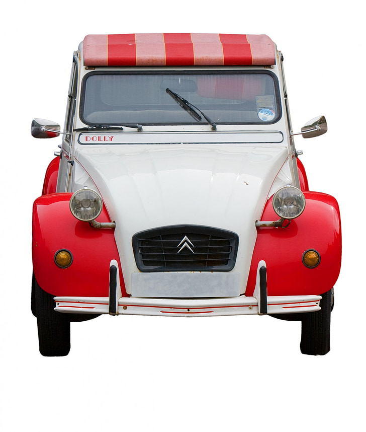 red and white Citroen car