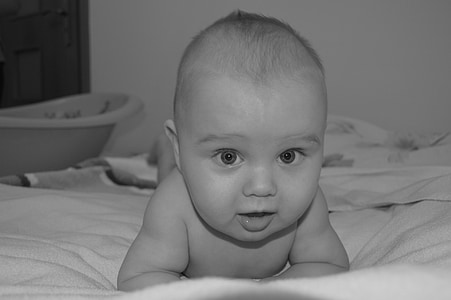 grayscale photography of baby