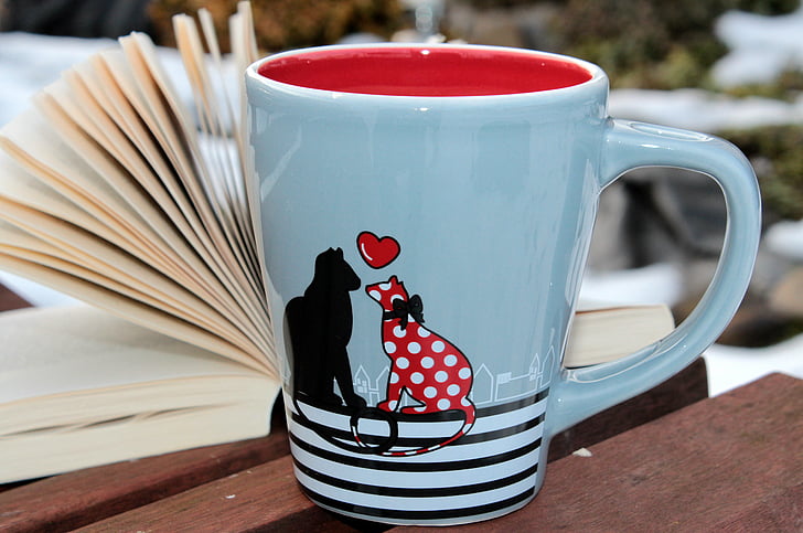 blue and red dog print ceramic mug
