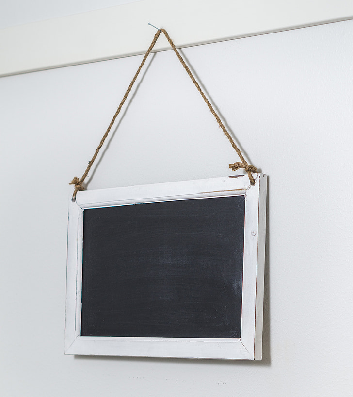 black and white board hanging on wall
