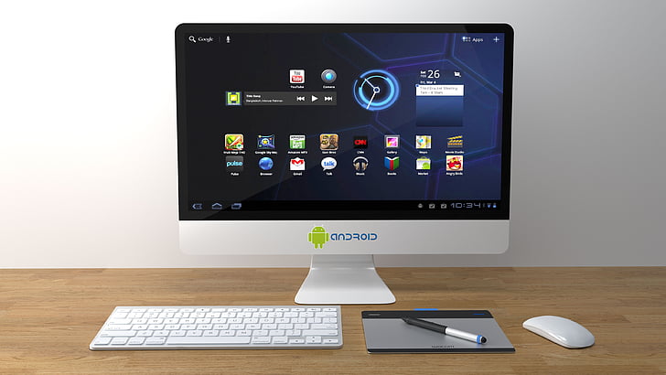 white Android flat screen computer monitor