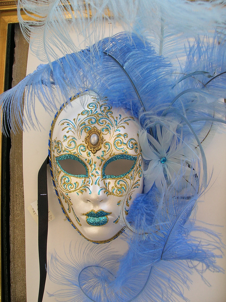 white, gold-colored, and blue masquerade