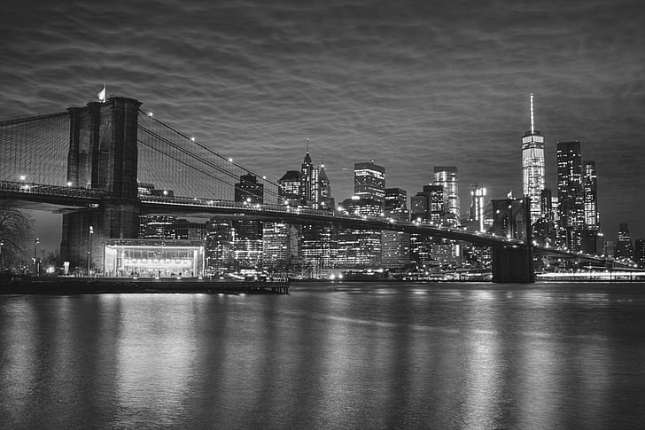 grayscale photography of Brooklyn Bridge, New York