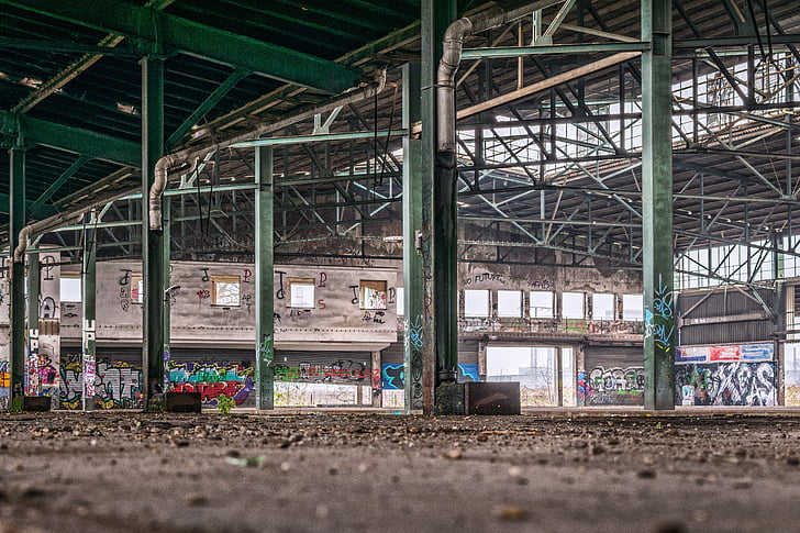 abandoned building with metal truss