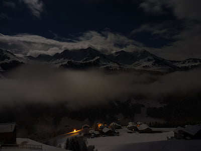 snow village during nighttime