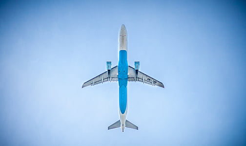 blue and white airplane