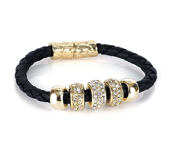 black and gold leather bangle