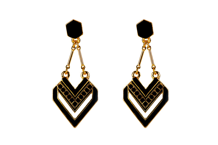 black-and-gold-colored earrings