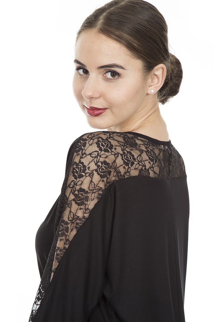 woman wearing black floral top