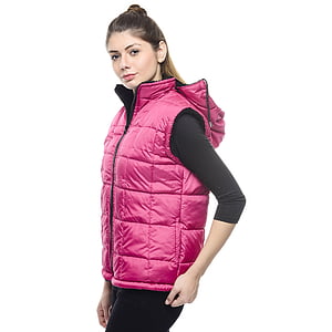 women wearing pink zip-up hoodie vest