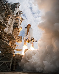 low angle-view of launching NASA shuttle spaceship