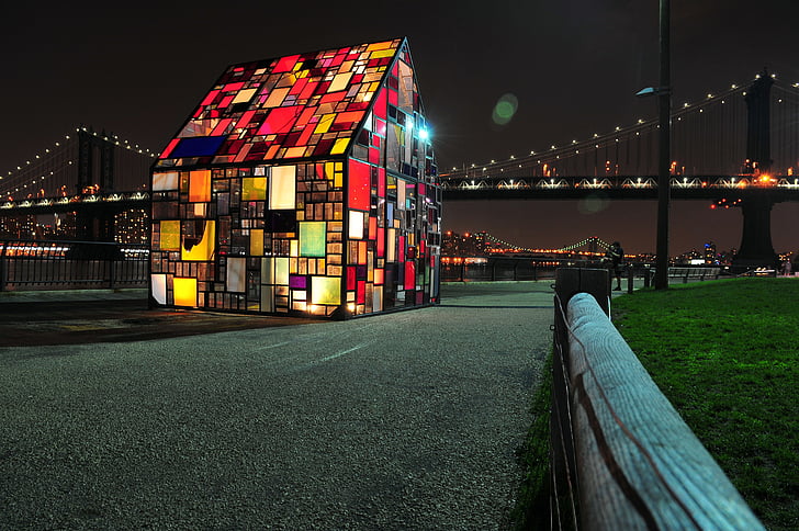 multicolored mosaic LED house