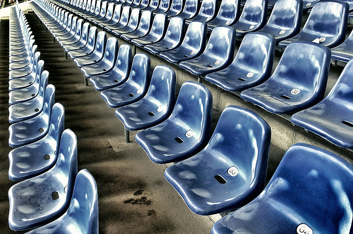 row of blue gang chair
