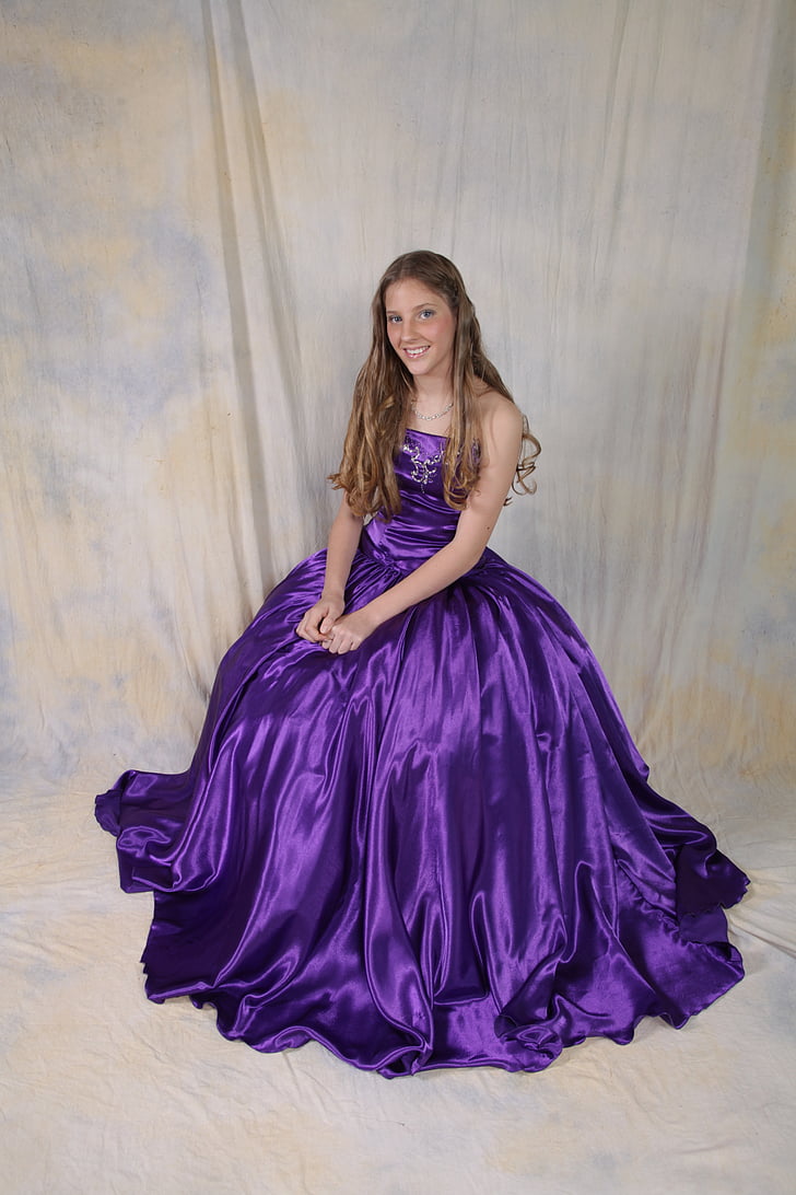 woman in purple satin tube long dress