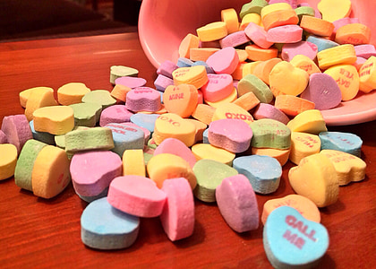 pink, green, blue, and green heart candies