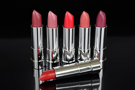 six assorted-color lipsticks